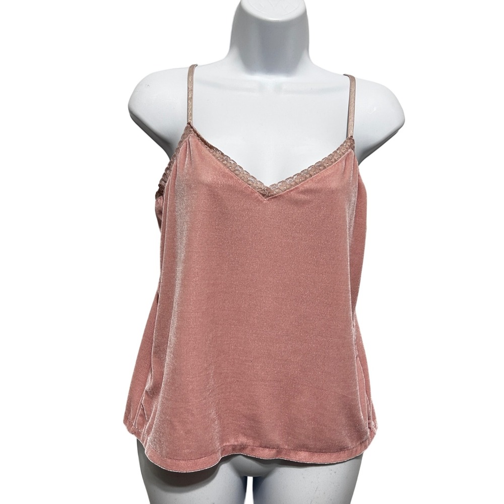 VTG August Silk Women Y2K Coquette Balletcore Cami L Rose Velvet Fairy Lace Trim